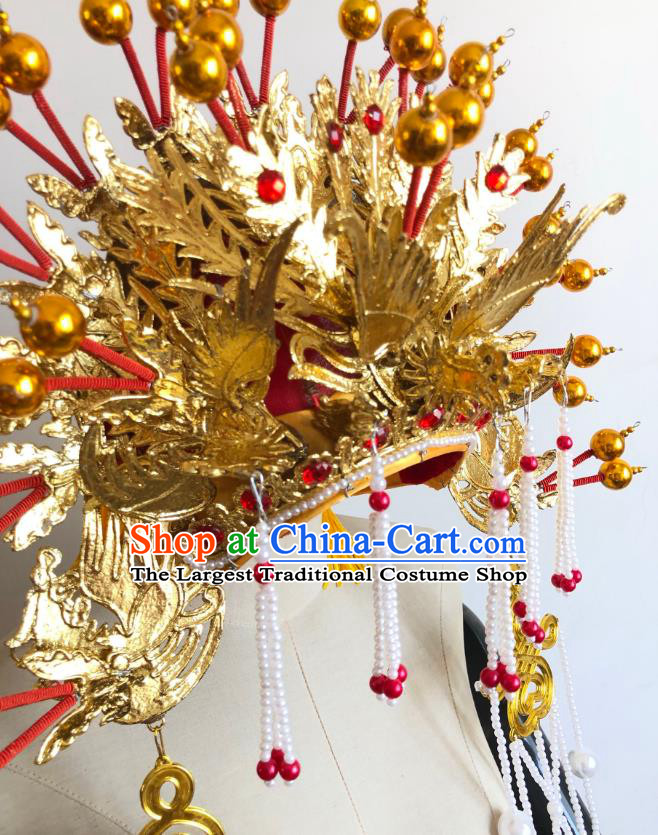 China Handmade Golden Phoenix Coronet Traditional Peking Opera Empress Hair Accessories