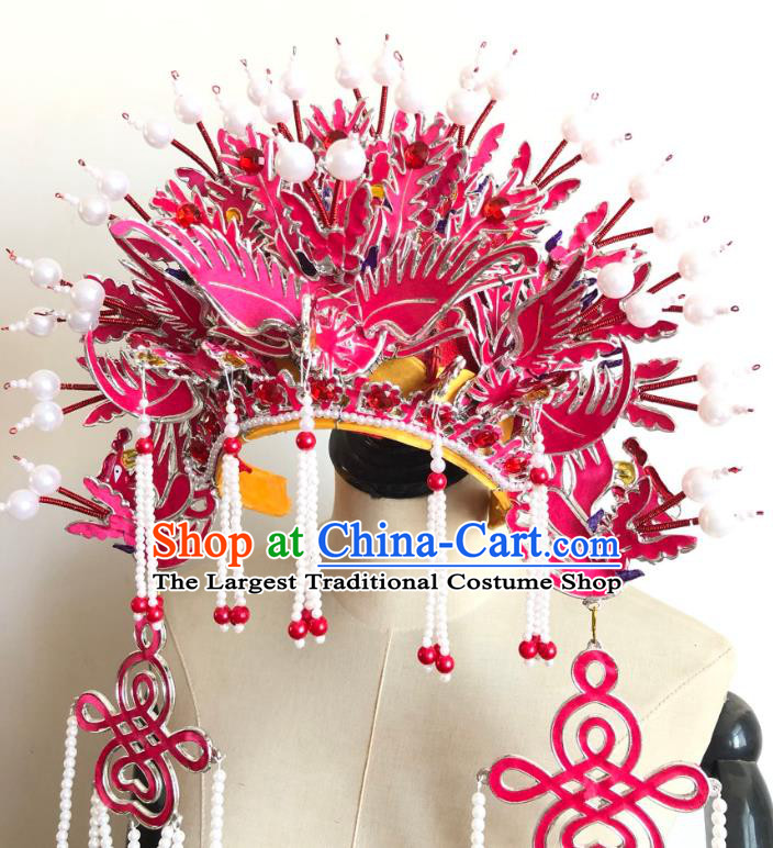 China Traditional Peking Opera Actress Hat Headdress Handmade Imperial Concubine Rosy Phoenix Coronet