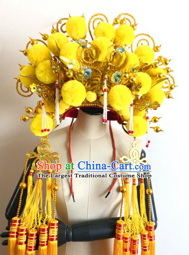 China Handmade Wedding Yellow Phoenix Coronet Traditional Peking Opera Diva Hair Accessories