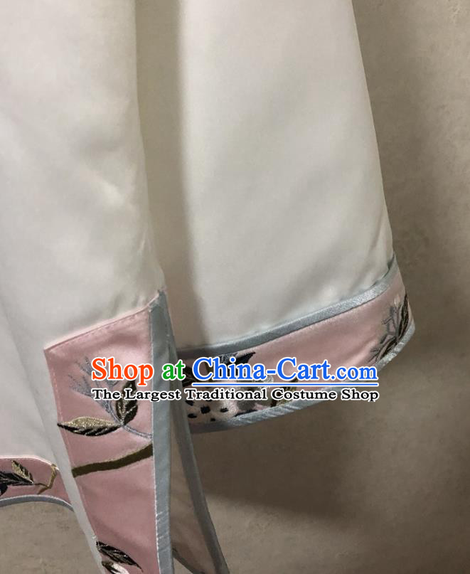 China Woman Upper Outer Garment Tang Suit White Silk Blouse Traditional Embroidered Shirt