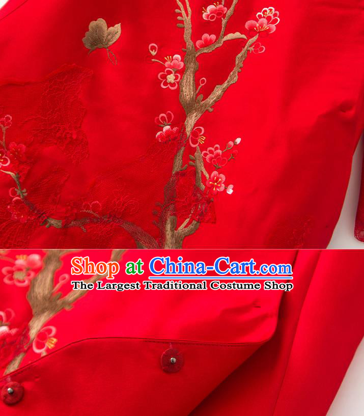 Chinese Traditional Women Cheongsam Clothing National Classical Embroidered Red Lace Qipao Dress