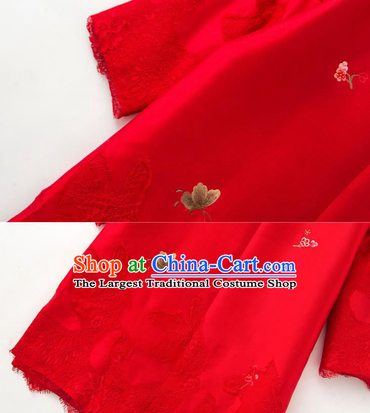 Chinese Traditional Women Cheongsam Clothing National Classical Embroidered Red Lace Qipao Dress