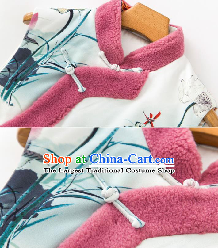 Chinese Classical Ink Painting Lotus Vest National Women Winter Clothing Tang Suit Waistcoat