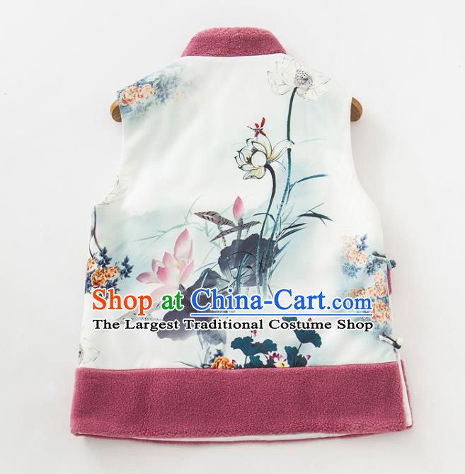 Chinese Classical Ink Painting Lotus Vest National Women Winter Clothing Tang Suit Waistcoat