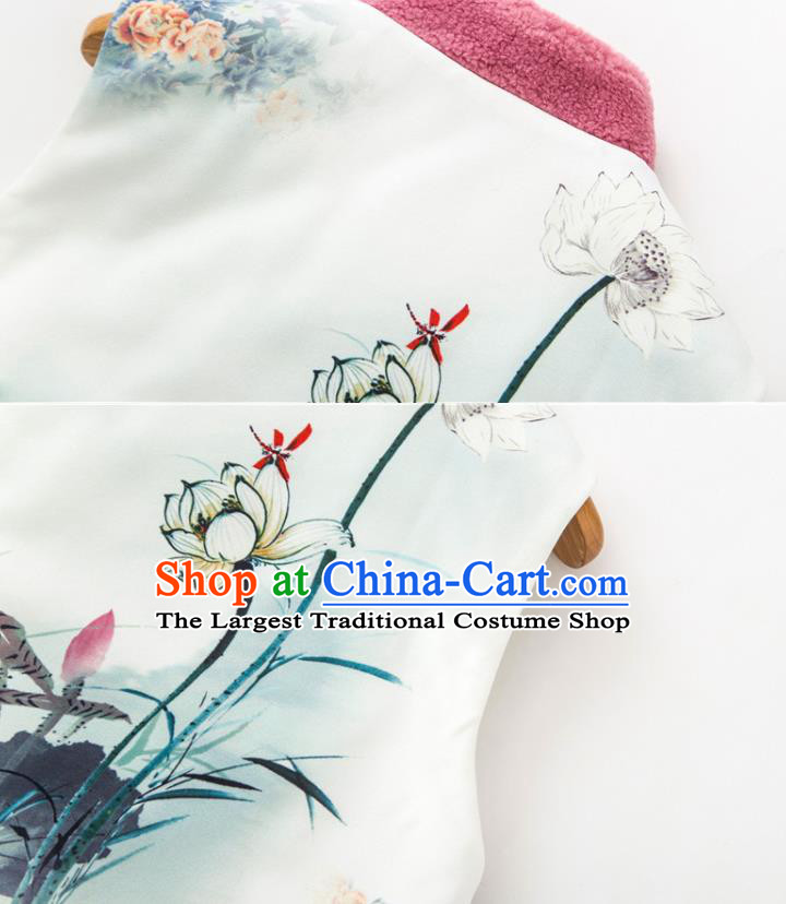 Chinese Classical Ink Painting Lotus Vest National Women Winter Clothing Tang Suit Waistcoat