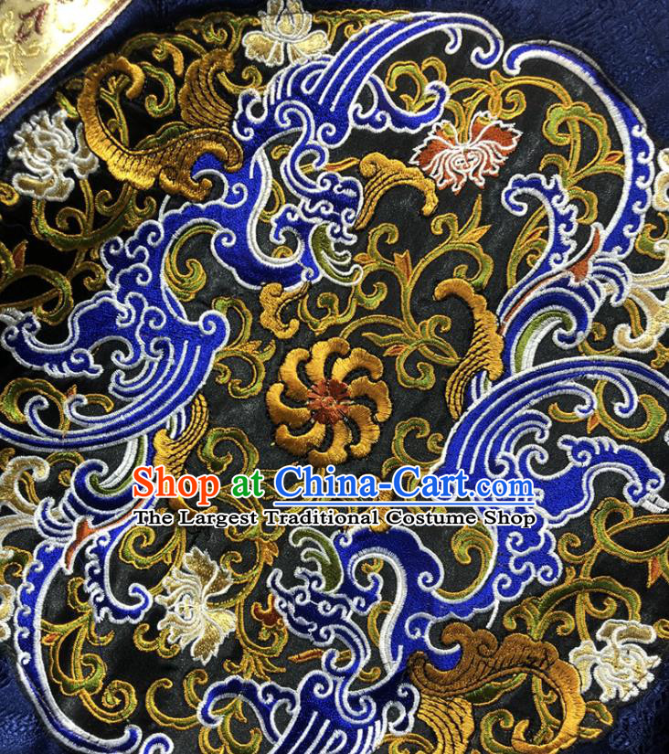 China Woman Winter Outer Garment Tang Suit Coat Traditional Embroidered Royalblue Silk Cotton Padded Jacket