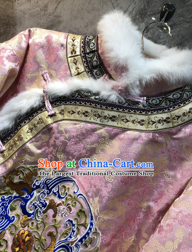 China Tang Suit Coat Traditional Embroidered Pink Silk Cotton Padded Jacket Woman Winter Outer Garment