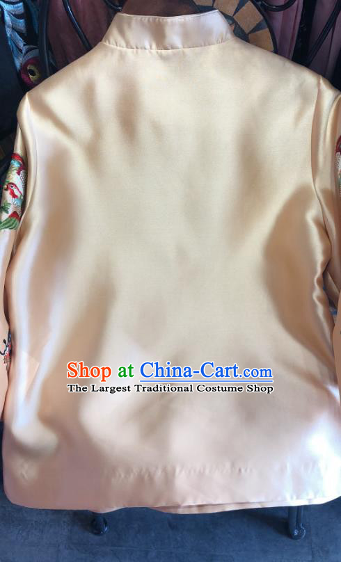 China Traditional Embroidered Phoenix Cotton Padded Jacket Woman Winter Outer Garment Tang Suit Champagne Silk Coat
