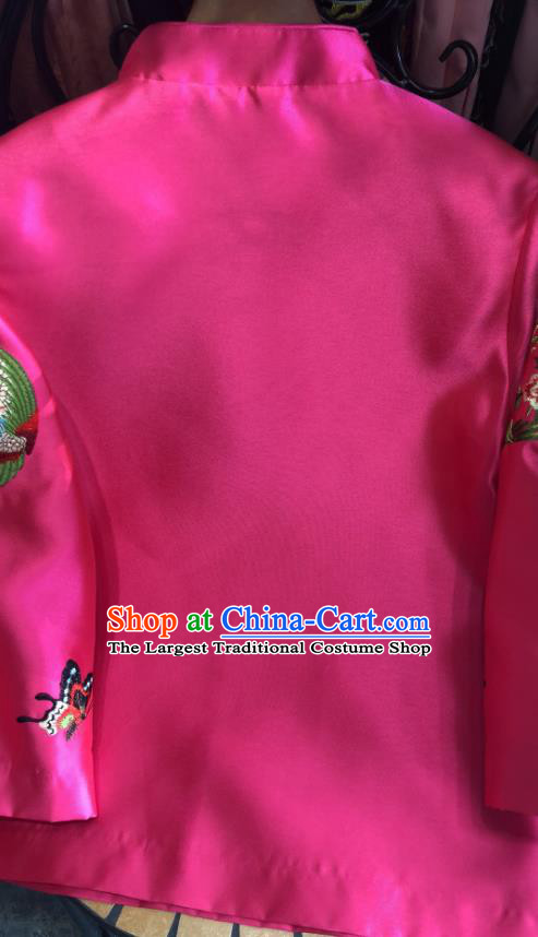 China Woman Outer Garment Tang Suit Rosy Silk Coat Traditional Embroidered Phoenix Jacket