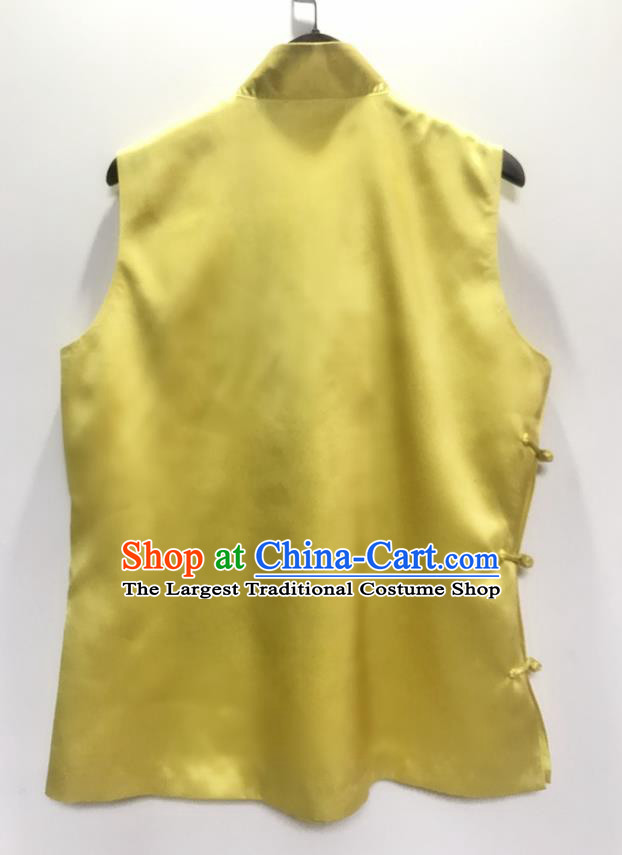 Chinese Classical Embroidered Lotus Yellow Silk Vest National Women Tang Suit Waistcoat