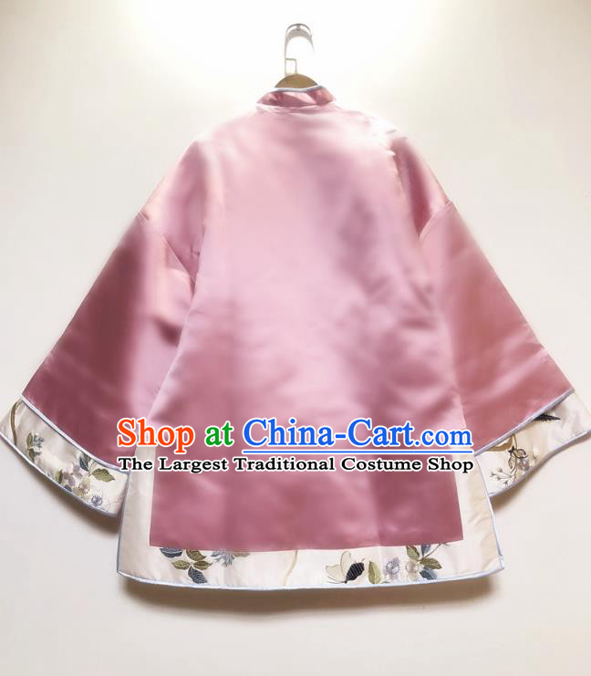 China Traditional Qing Dynasty Upper Outer Garment Tang Suit Shirt Pink Silk Blouse
