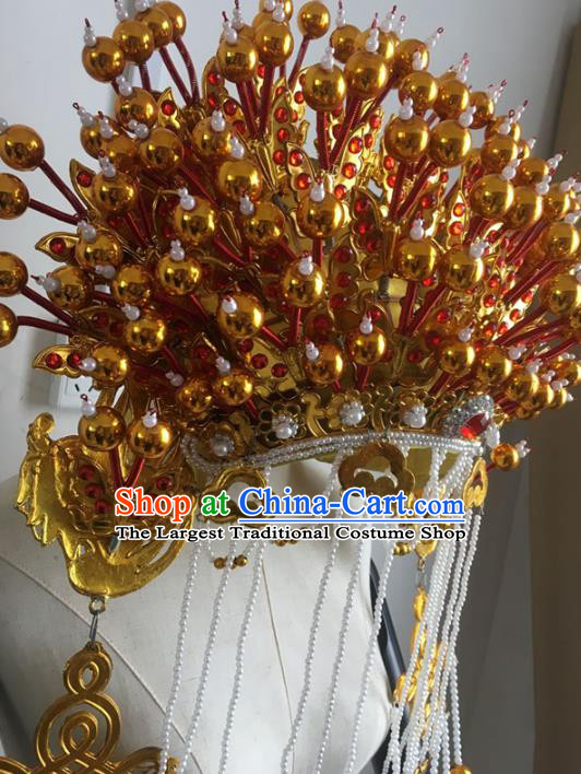 China Traditional Peking Opera Diva Golden Phoenix Coronet Handmade Beijing Opera Empress Headdress
