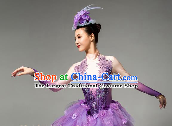 China Woman Dance Clothing Spring Festival Gala Flowers Fairy Dance Costume Opening Dance Purple Veil Dress