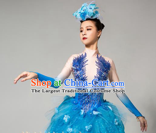 China Spring Festival Gala Flowers Fairy Dance Costume Opening Dance Blue Veil Dress Woman Dance Clothing