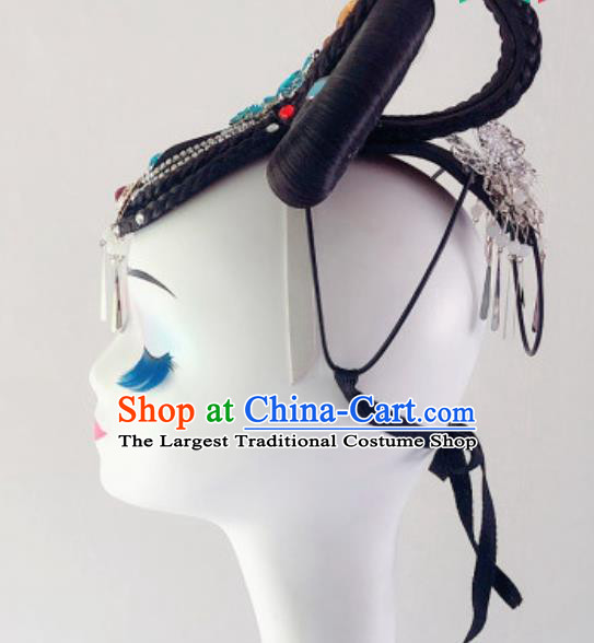 China Traditional Stage Performance Hair Accessories Handmade Classical Dance Headdress Wig Chignon