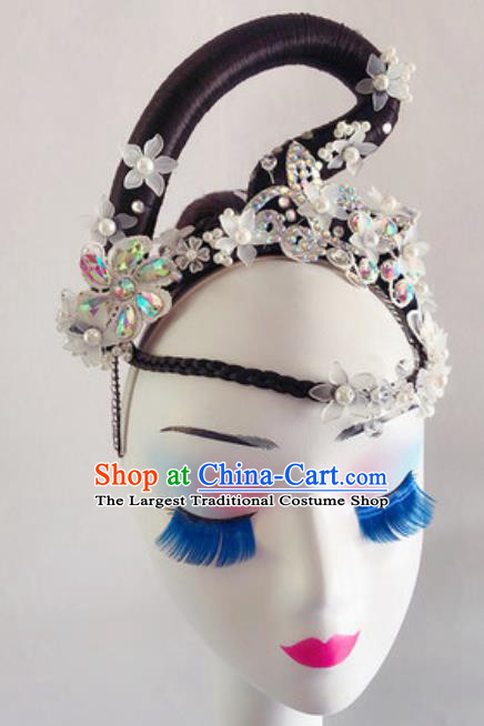 China Traditional Folk Dance Hair Accessories Handmade Wig Chignon Classical Dance Headdress