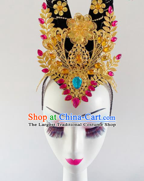 China Traditional Dunhuang Flying Apsaras Dance Hair Accessories Handmade Wig Chignon Classical Dance Headwear