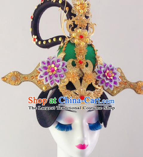 China Handmade Goddess Wigs Chignon Classical Dance Hair Crown Traditional Stage Performance Hair Accessories