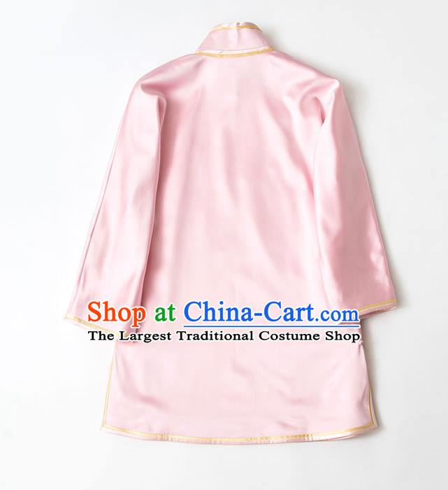 China Traditional Tang Suit Outer Garment Pink Silk Coat Embroidered Butterfly Jacket