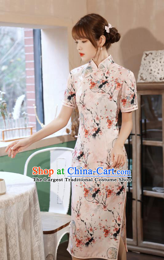 Chinese Traditional Women Cheongsam Clothing National Classical Printing Plum Blossom Qipao Dress