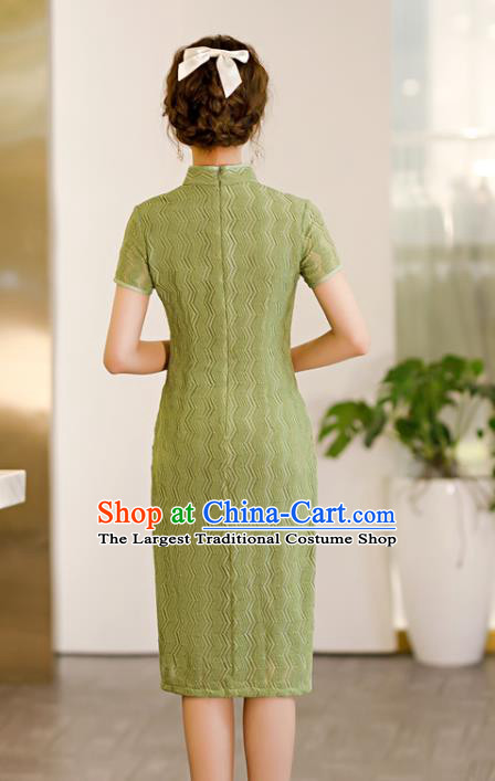Chinese Traditional Elegant Cheongsam Classical Green Lace Qipao Dress