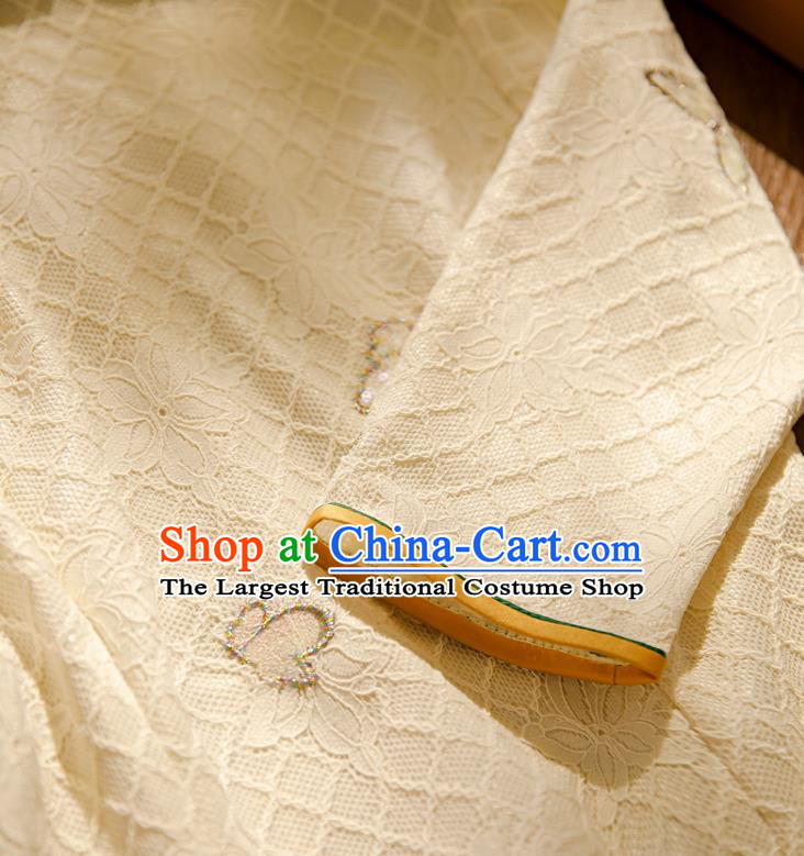 Chinese Classical Beige Lace Qipao Dress Traditional Young Lady Cheongsam