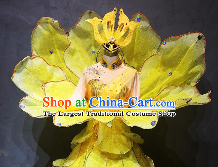 China Modern Dance Stage Performance Clothing Traditional Spring Festival Gala Opening Dance Yellow Peony Dress