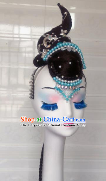 China Traditional Classical Dance Hair Accessories Handmade Goddess Dance Wigs Chignon