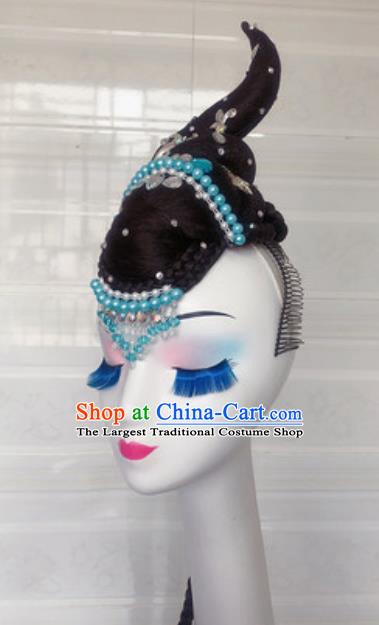 China Traditional Classical Dance Hair Accessories Handmade Goddess Dance Wigs Chignon
