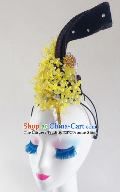 China Traditional Classical Dance Yellow Flowers Hair Accessories Handmade Beauty Dance Wigs Chignon