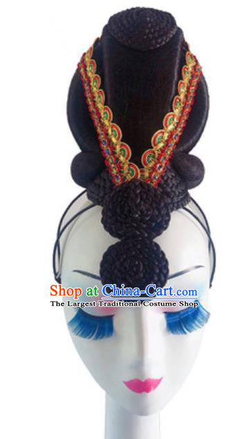 China Traditional Court Dance Hair Clasp Handmade Fairy Dance Classical Dance Wigs Chignon