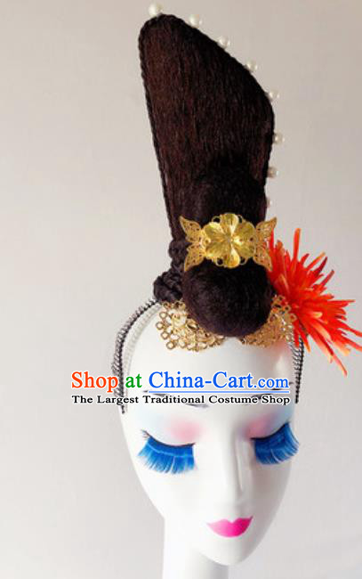 China Handmade Stage Performance Hair Clasp Classical Dance Wigs Chignon Headdress