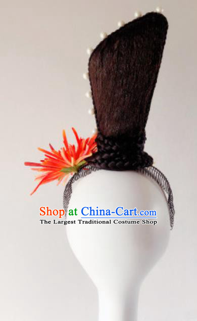 China Handmade Stage Performance Hair Clasp Classical Dance Wigs Chignon Headdress