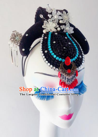 China Traditional Stage Performance Wigs Chignon Headpiece Handmade Classical Dance Hair Clasp