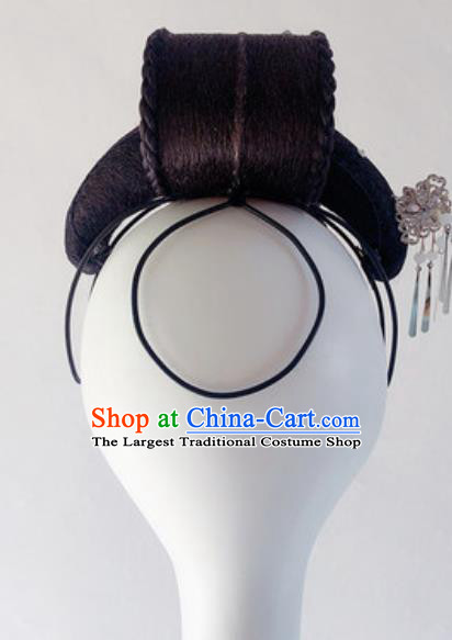 China Traditional Stage Performance Wigs Chignon Headpiece Handmade Classical Dance Hair Clasp