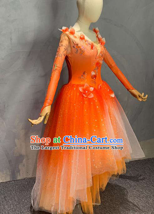 China Modern Dance Stage Performance Orange Dress Opening Dance Costume