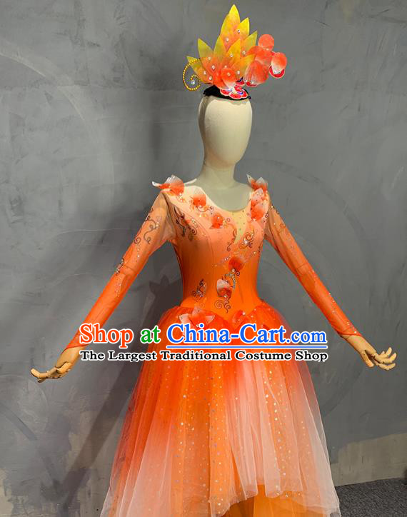 China Modern Dance Stage Performance Orange Dress Opening Dance Costume