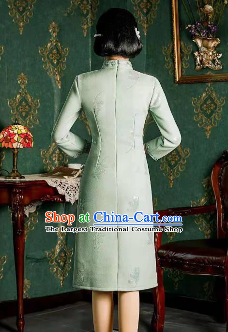 Chinese Traditional Cheongsam Classical Dragonfly Pattern Light Blue Qipao Dress