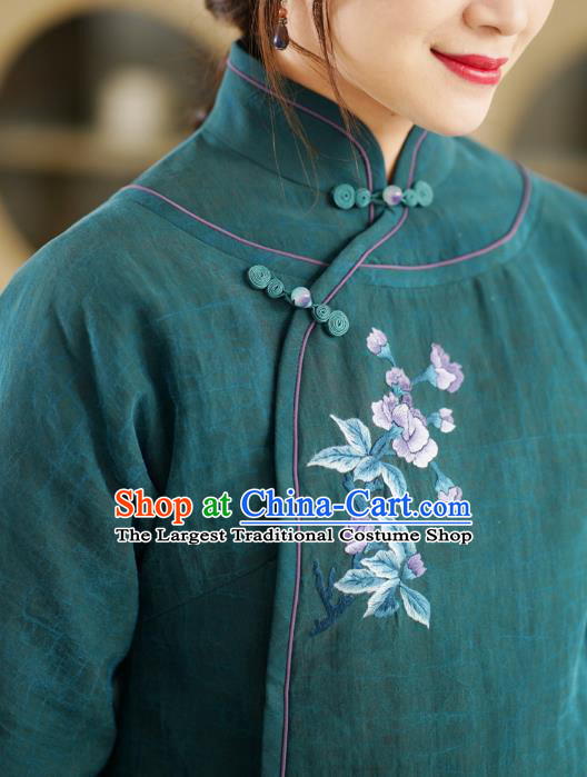 China National Green Jacket Winter Women Clothing Tang Suit Embroidered Short Coat