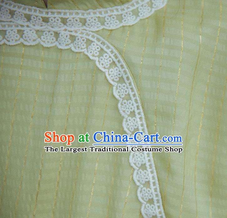 Chinese National Young Lady Qipao Dress Traditional Yellow Cheongsam Clothing