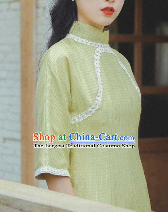 Chinese National Young Lady Qipao Dress Traditional Yellow Cheongsam Clothing