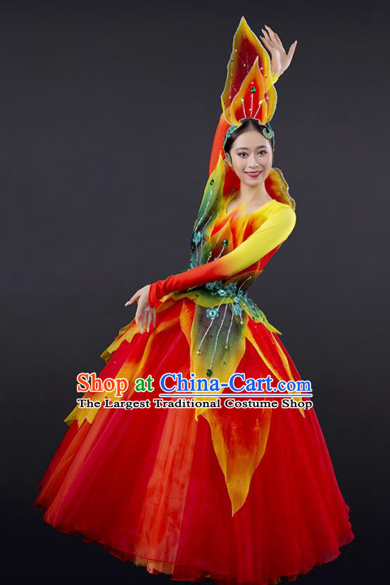 China Spring Festival Gala Opening Dance Red Dress Lotus Dance Stage Performance Costume