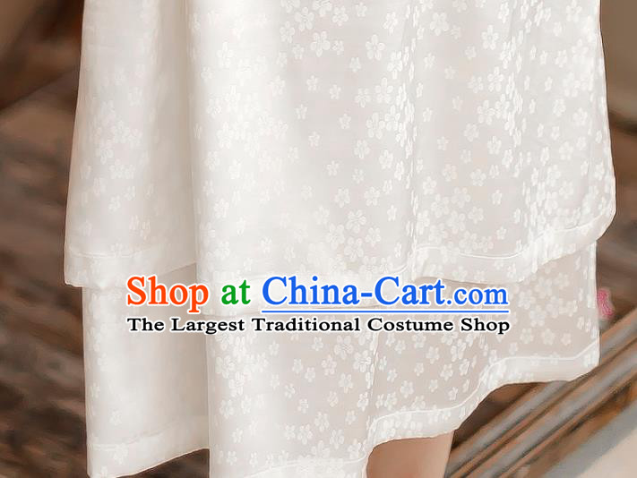 Chinese Traditional Slant Opening Cheongsam Clothing National White Silk Qipao Dress