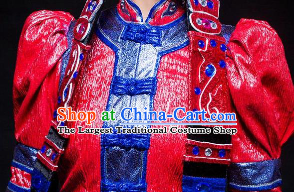 Chinese Mongolian Ethnic Woman Stage Performance Dress Outfits Mongol Nationality Minority Folk Dance Costumes