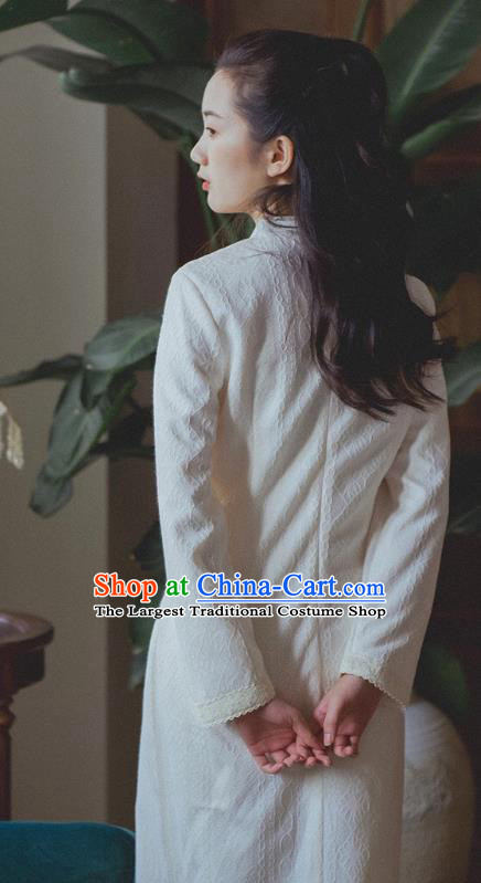 Chinese Traditional White Lace Cheongsam Clothing National Modern Dance Qipao Dress