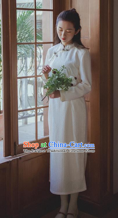 Chinese Traditional White Lace Cheongsam Clothing National Modern Dance Qipao Dress