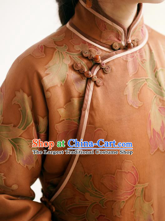 China National Classical Ginger Silk Short Coat Women Jacket Clothing Tang Suit Outer Garment