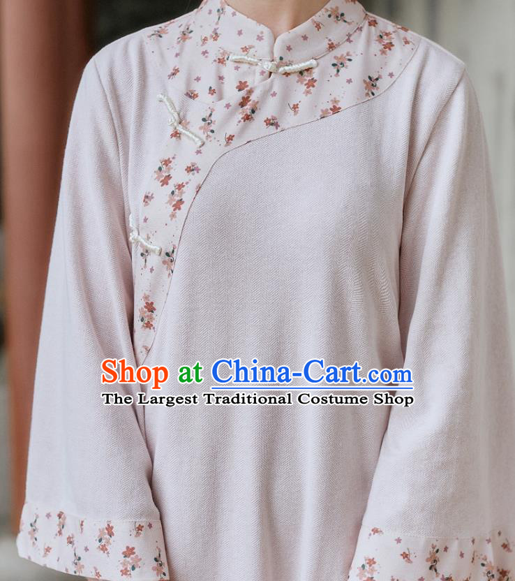 Chinese Traditional Wide Sleeve Cheongsam Clothing National Young Lady Light Pink Qipao Dress