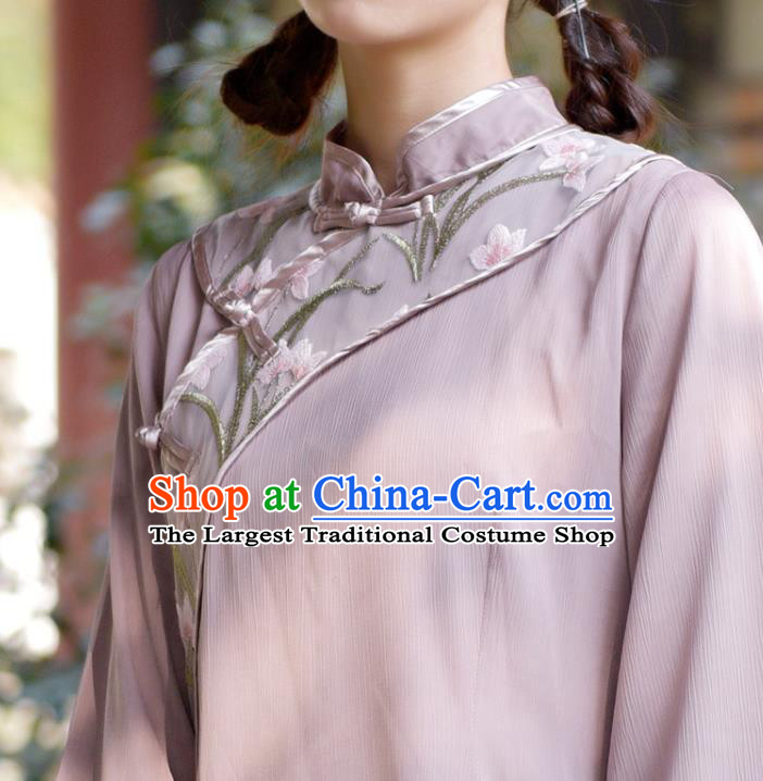 Chinese National Embroidered Qipao Dress Traditional Clothing Young Lady Pink Cheongsam