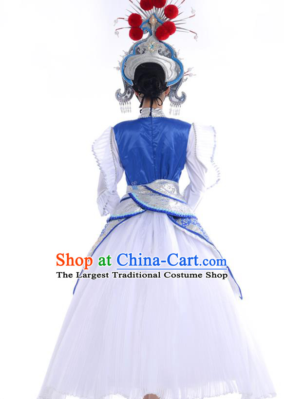 China Beijing Opera Stage Performance Actress Costume Traditional Peking Opera Blues White Dress